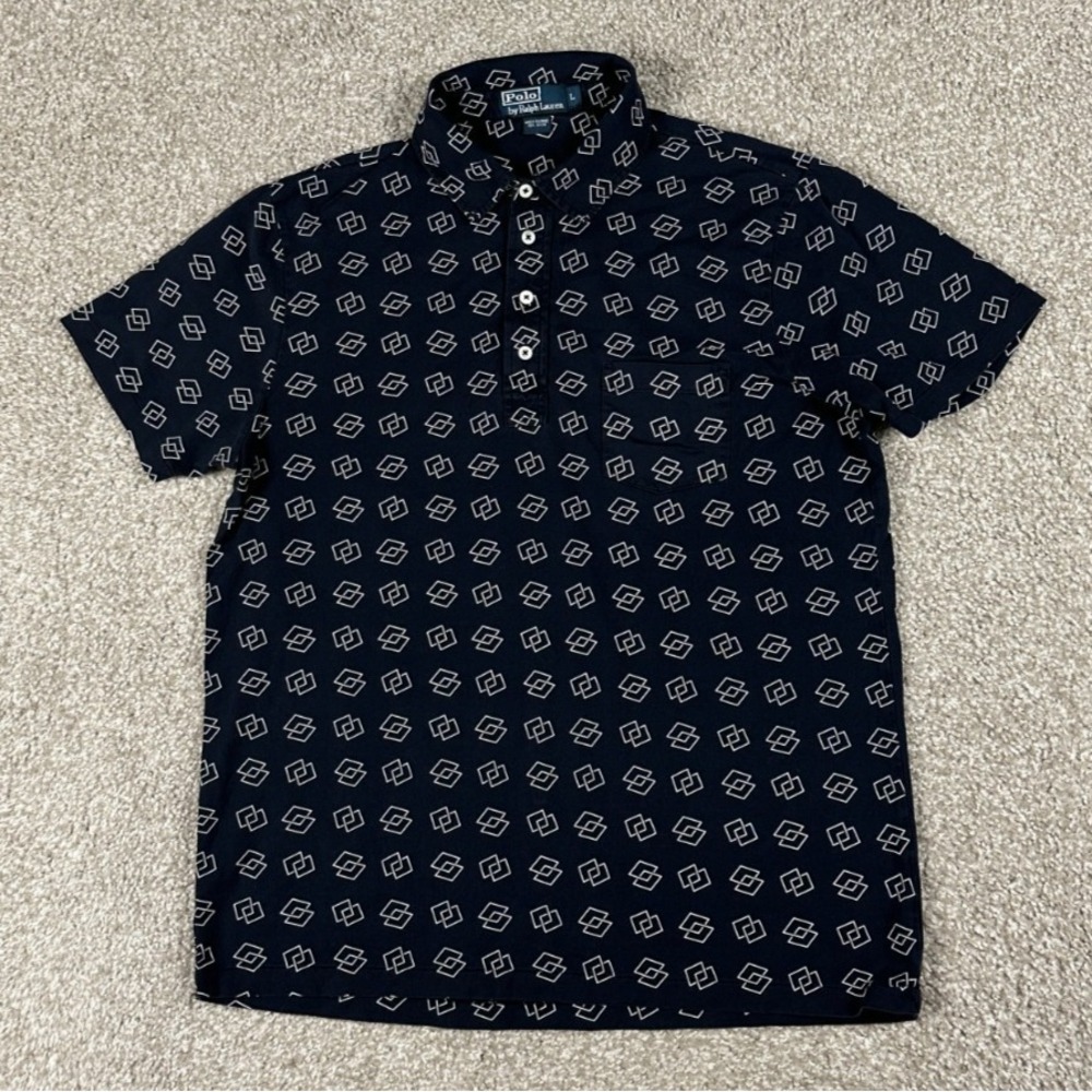 Vintage Polo Ralph Lauren Shirt Mens‎ Large Blue Geometric Front Pocket Cotton